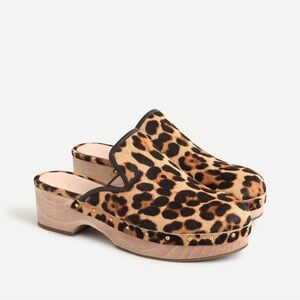 J. Crew Calf Pony Hair Cheetah Leopard Print Wooden Clogs Size 6